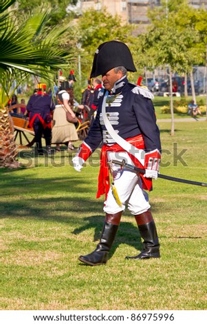 SAN FERNANDO, SPAIN - SEP 24: Actor taking part in the historical military reenacting of the oath of the Spanish constitution of 1812 on Sep 24, 2011 in San Fernando, Spain
