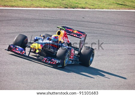 JEREZ DE LA FRONTERA, SPAIN - FEB 10: Mark Webber of Red Bull Racing F1 races on training sesssion on  February 10 , 2011, in Jerez de la Frontera , Spain
