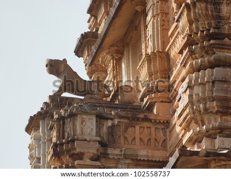 ornamented architectural detail with sculptures and figures in India
