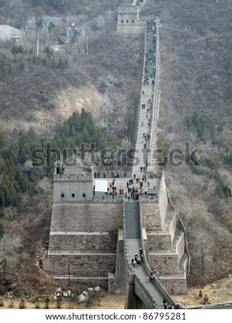 the Great Wall of China near Badaling in misty ambiance