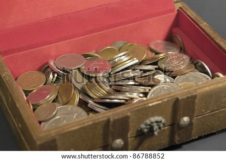 money background with lots of coins in a treasure chest