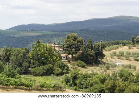 panoramic scenery located in the Chianti region of Tuscany, an area in Italy (Southern Europe)