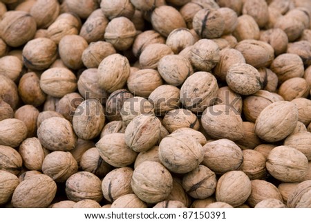 full frame background with unpeeled walnuts