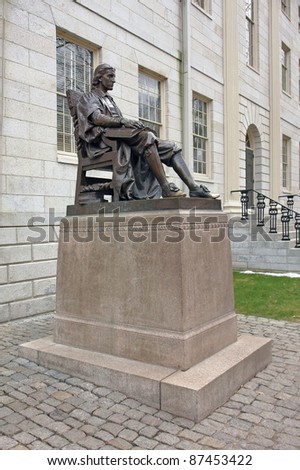 In 1884 Samuel J. Bridge presented the University with a bronze statue of John Harvard as conceived by Daniel Chester French. The statue is nicknamed \