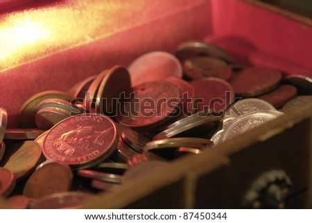 money background with lots of coins in a treasure chest