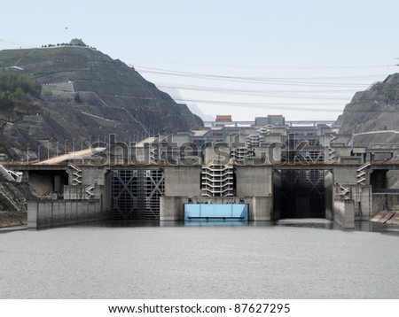 foggy scenery at including the Three Gorges Dam at Yangtze River in China
