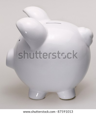 white porcelain piggy bank sideways in light back