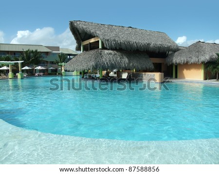 pool scenery with pool bar at the Dominican Republic, a island of Hispanola wich is a part of the Greater Antilles archipelago in the Carribean region