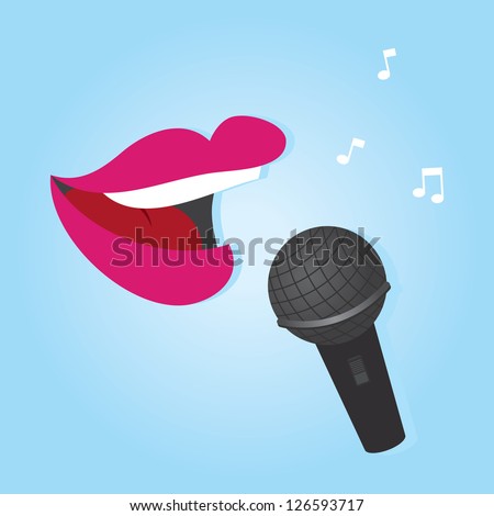 Woman'S Lips Singing Into Microphone Stock Vector Illustration