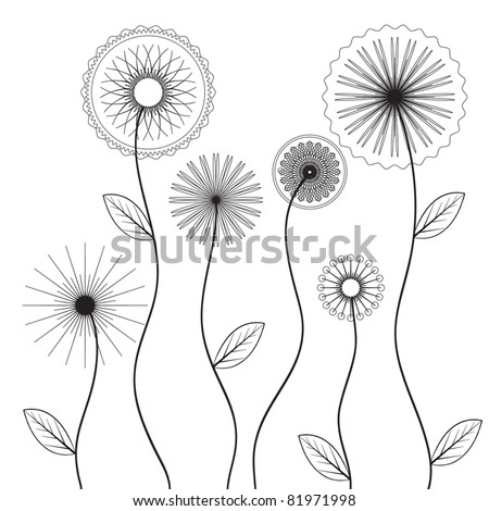 vector flowers, black and white