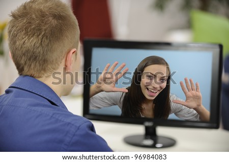 Young couple having a video conference