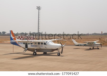 LIVINGSTONE - OCTOBER 14 2013: Local planes are often the only method of transport to remote towns in  Zambia, Africa
