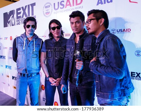 BANGKOK - FEBRUARY 19 2014: MTV Exit Press Conference in Central World Plaza Bangkok with high profile bands and US and Australian Ambassador\'s for upcoming charity concert in Udon Thai, Thailand