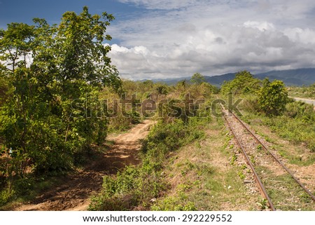 Train Line at the outskirts of Kalay in the Mountains of Chin State, Myanmar (Burma)