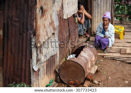 CHIN STATE, MYANMAR - JUNE 18 2015: Shanty town hut in the recently opened for tourists Chin State Mountainous Region, Myanmar (Burma)