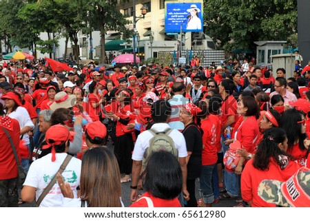 BANGKOK, THAILAND - NOV 19: Red Shirts - At least 10,000 anti-government protesters return to Bangkok\'s streets on November 19, 2010 in Thailand to mark the 6 month anniversary of a deadly military crackdown