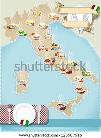 Detailed illustration of a Map of distribution Italian\'s pasta