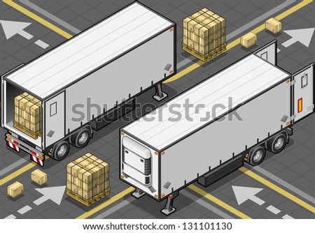 Detailed illustration of a isometric tow frigo truck with some packs