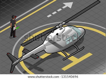 isometric white helicopter landed