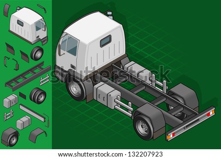 isometric truck solo driving in rear view