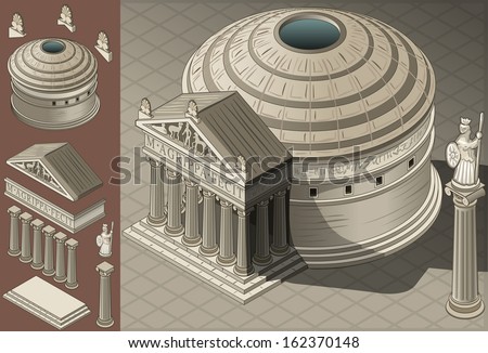 Detailed illustration of a Isometric Pantheon Temple in Roman Architecture style Detailed illustration of a Isometric Pantheon Temple in Roman Architecture style