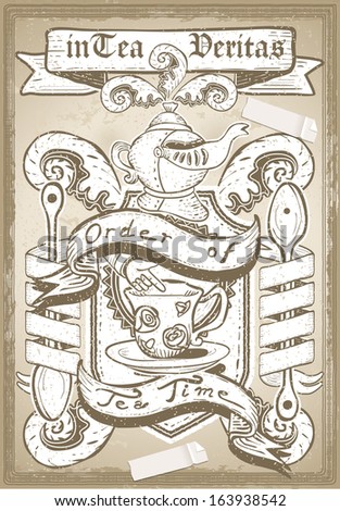 Detailed illustration of a vintage graphic coat of arm for bar or restaurant