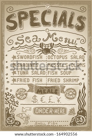 Detailed illustration of a Vintage Graphic Page Menu for Bar or Restaurant