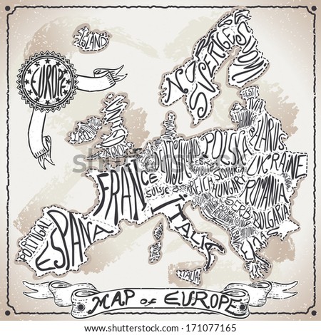 Detailed illustration of a Europe Map on Vintage Handwriting Page