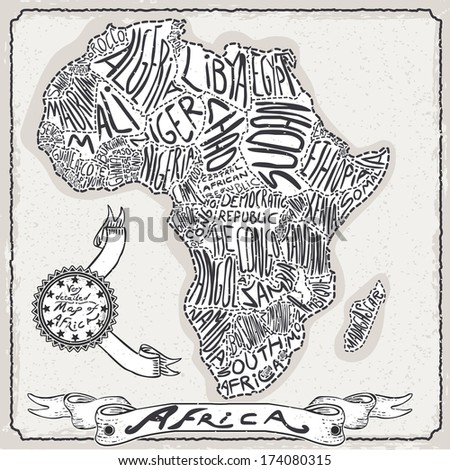 Detailed illustration of a Africa Map on Vintage Handwriting Page