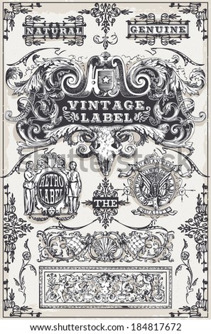 Detailed Illustration of a Vintage Hand Drawn Graphic Banners and LabelsThis