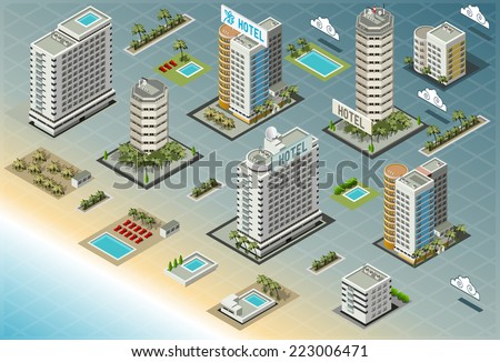 Detailed illustration of Isometric Seaside Buildings Detailed illustration of Isometric Seaside Buildings