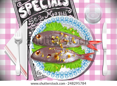 Detailed Illustration of Special Fish Dinner