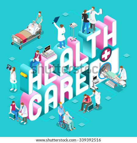 Health Clinic 3D Health Care Concept. Hospital Clinic Staff Doctor Nurse and Patient Isometric People. 3D Flat Health Care Medical Workers. Diagnostic and Emergency Department Vector Illustration.