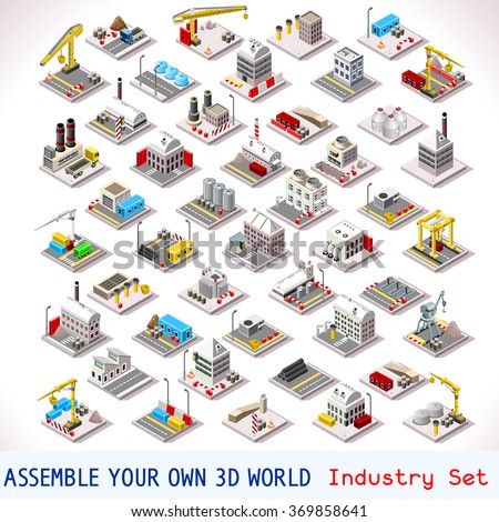Power Energy Plant Factory Farm Industry Nuclear Heat Heating Gas Elevator Industrial Exterior.Isometric Building Game Tiles.Flat 3D Urban City Map Infographic Isolated Element Business Vector Image