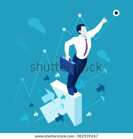Business Leader Concept Finance Manager Businessman. Leadership Concept Lead Manager. 3D Flat Isometric People Executive Management Vector Image. Investor trader Business future vision.