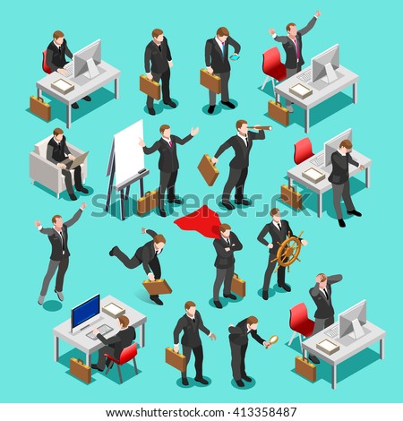 Businessman Business Isometric Person. Business Meeting Infographic Sitting and Standing Isolated Businessman.3D Flat Isometric People Business Leader Collection. Businessman Meeting Vector Image.