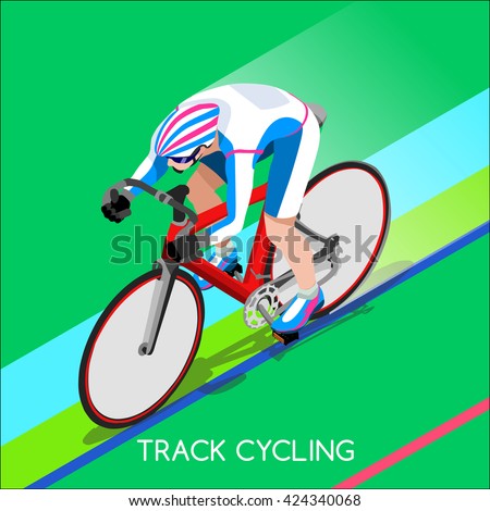 Track Cycling male Cyclist Bicyclist Athlete Sportsman icon set. 3D Isometric Athlete bike. Sport International Competition. Individual or Team Sport Infographic Track Cycling Race olympics Vector