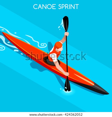 Olympics. Kayak Canoe Sprint Athletes. Vector Olympic Sports Rio 2016. Canoe Rio 2016. Olympic Games Athlete Illustration. Olympics Brasil 2016 Icon. Brazil Canoe Sprint International Competition.