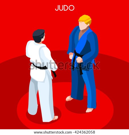 Olympics. Martial Arts Judo Athletes.Vector Olympic Sports Rio 2016. Martial Arts Judo Rio 2016.Olympic Games Athlete Illustration.Olympics Brasil 2016 Icon. Brazil Martial Arts Judo Match Competition