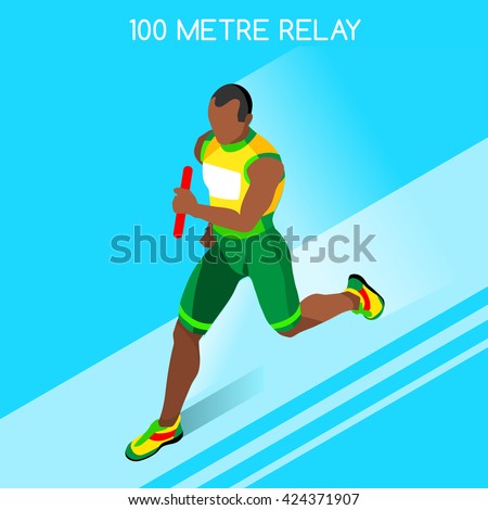 Running Man Relay of Athletic Sportsman Games. Speed Concept. 3D Isometric Athlete. Sport of Athletics. Sporting Competition Race Runner. Sport Infographic Track Field olympics Vector Illustration.