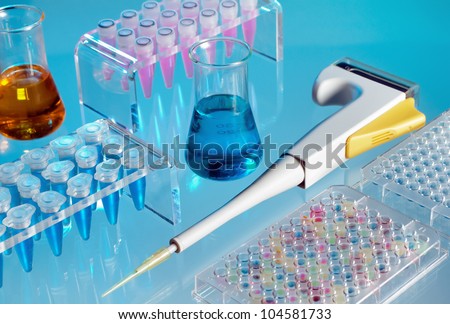 a laboratory table with instruments for scientific test
