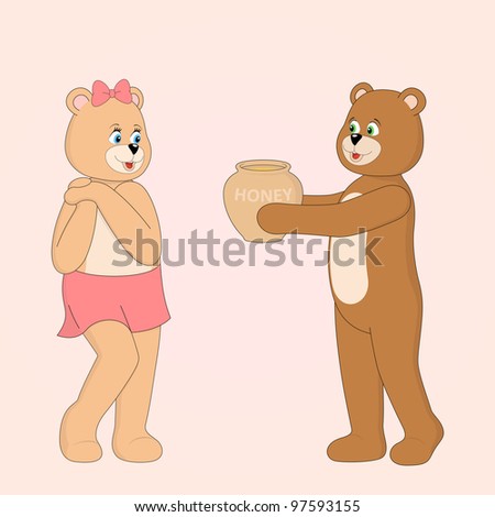 two cute teddy bears in love