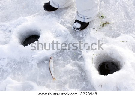 fishing in  river in winter from-under ice