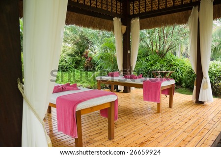 private area of the massage in tropical garden