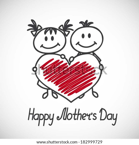 boy and girl with big heart cartoon doodle Happy mothers day card boy and girl with big heart cartoon doodle Happy mothers day card
