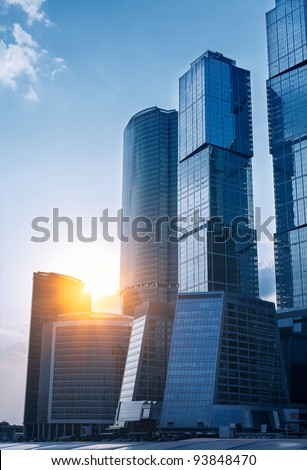Modern skyscrapers business centre in Moscow at sunset, Russia