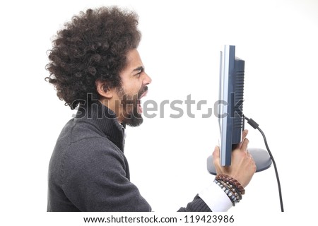 Afro man and his computer