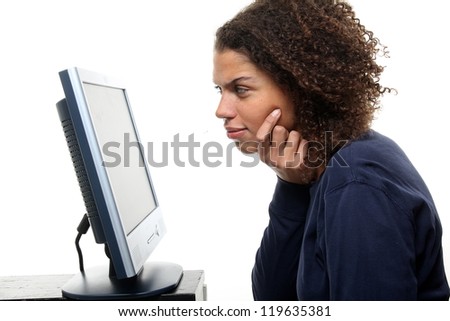 Beautiful afro woman and her computer