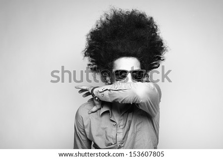 Funky Afro man Black and White