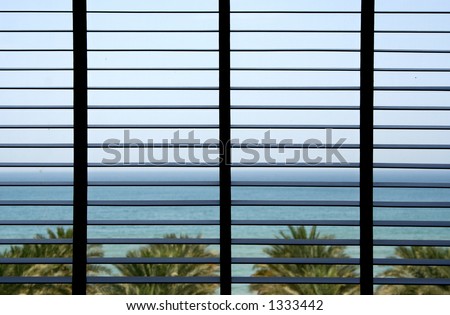 view from a hotel window overlooking the Indian Ocean and Gulf of Oman